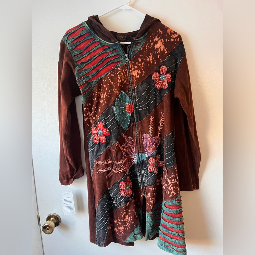 Rising International NWT Women’s Embroidered Tunic Zip Up Hoody Floral Medium